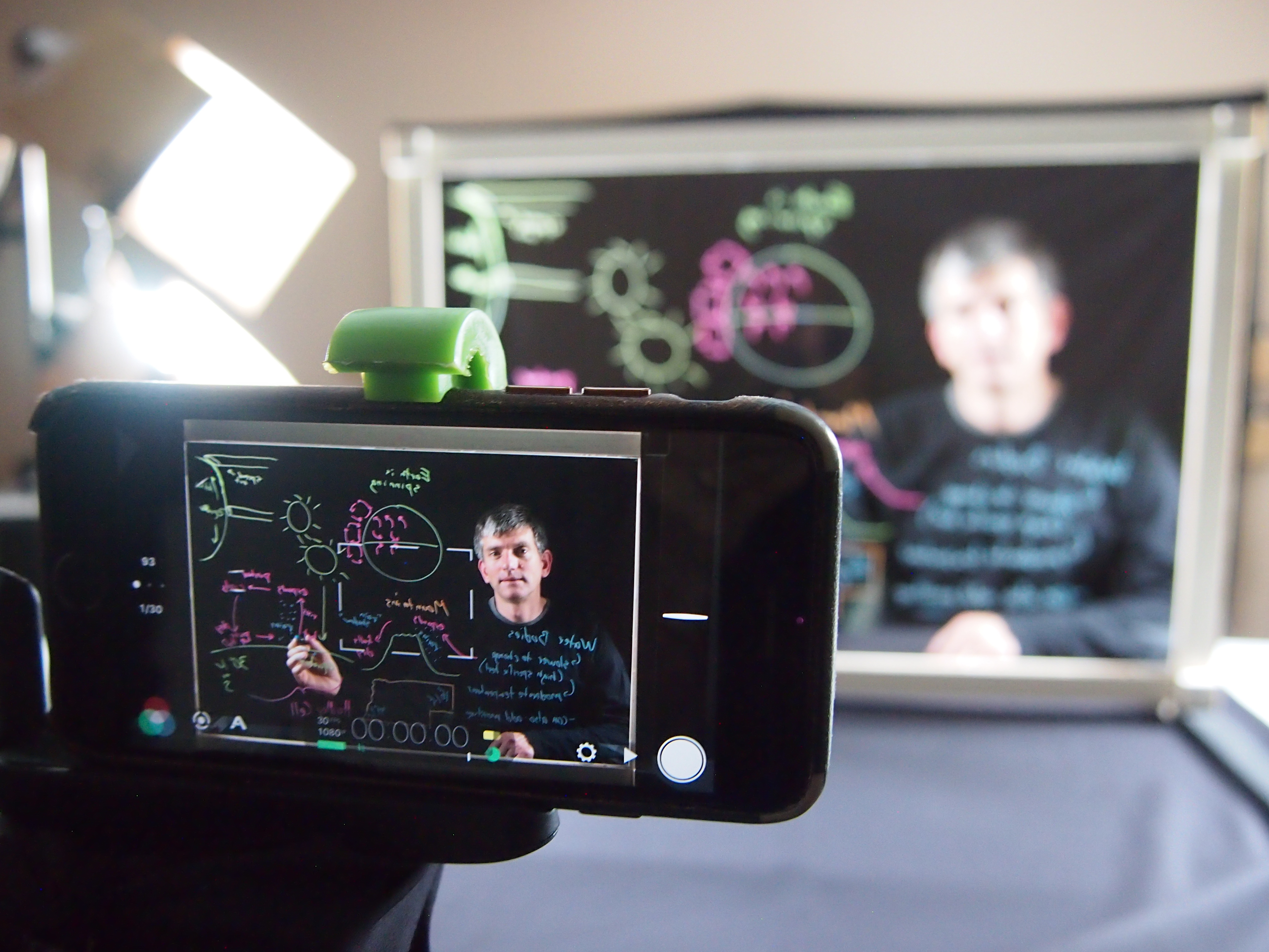 Chad Brassil recording a lecture using a learning glass